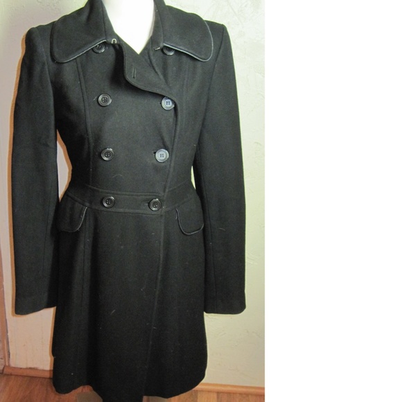Tulle Black Wool Long .Coat Size M - Picture 2 of 7